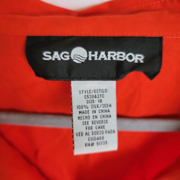 Y2K Vintage Sag Harbor Gauva Red Orange 100% Silk Button-Up Shirt Size 18 NWT - Picture 2 of 13